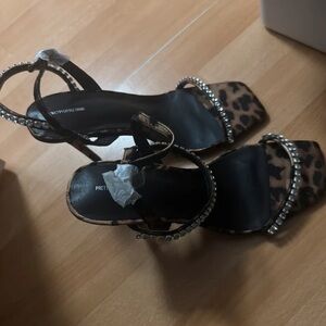 PrettyLittleThing Animal Print Heels with Rhinestone Straps